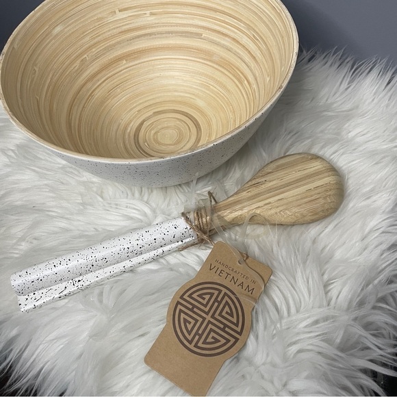 Handcrafted in Vietnam bamboo salad bowl with salad servers